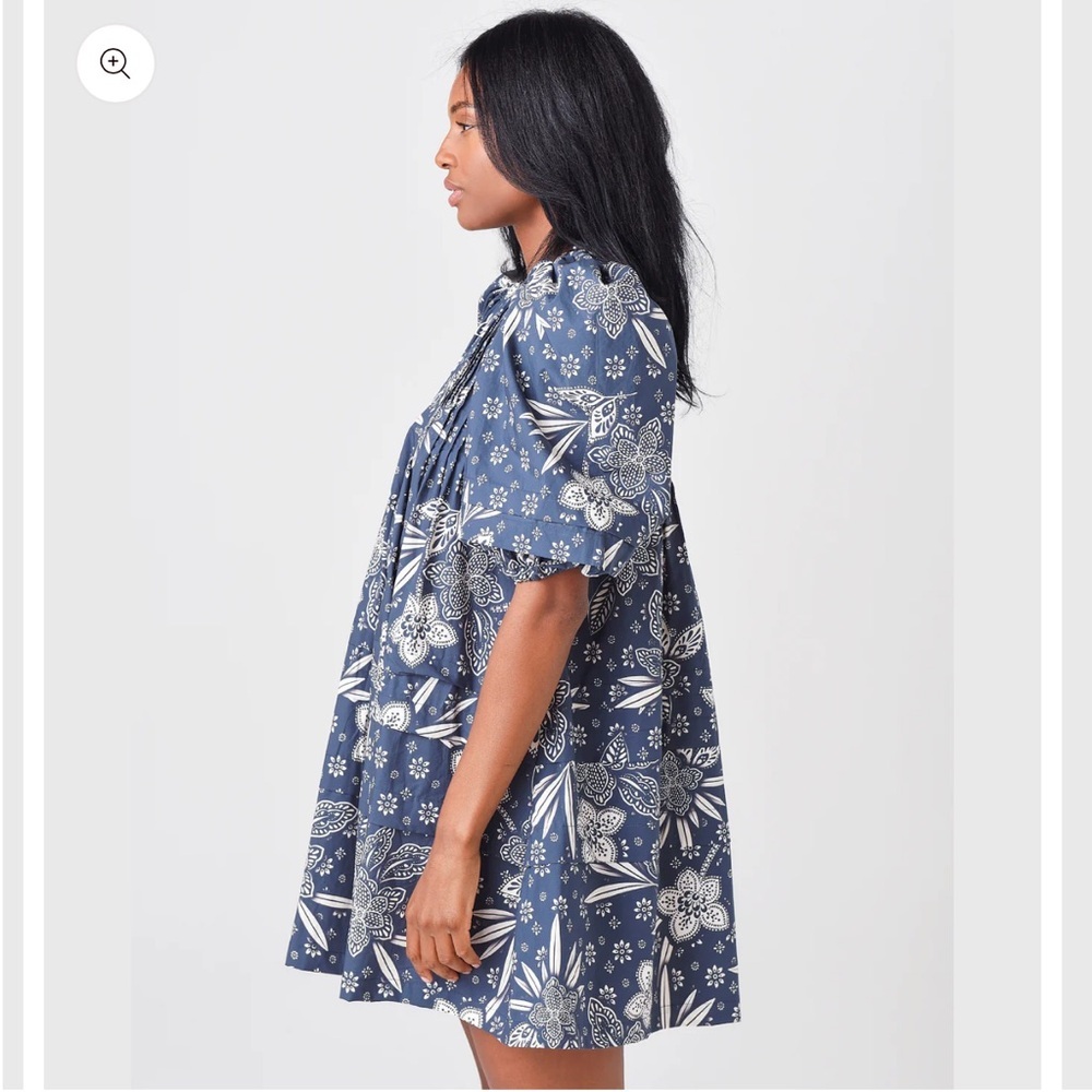 HUNTER BELL jerkins printed floral tunic dress mini L boho cotton beautiful - Picture 5 of 9